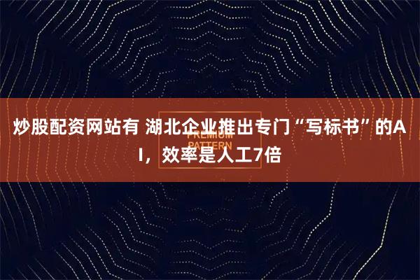 炒股配资网站有 湖北企业推出专门“写标书”的AI，效率是人工7倍